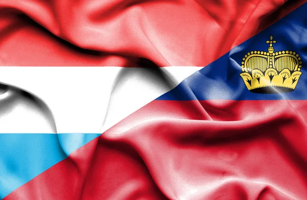 Bandera ondeante de Lichtenstein y Luxemburgo — Foto de Stock