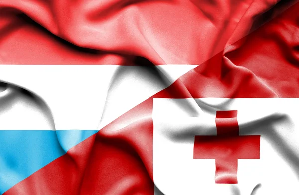 Κουνώντας τη σημαία της Τόνγκα και το Λουξεμβούργο — Φωτογραφία Αρχείου