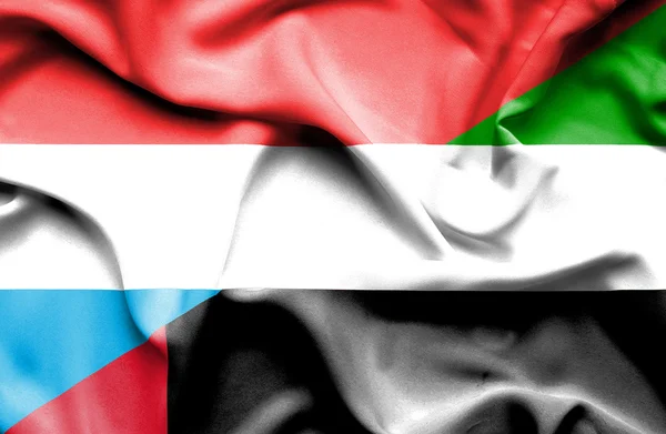 Bandera ondeante de Emiratos Árabes Unidos y Luxemburgo —  Fotos de Stock