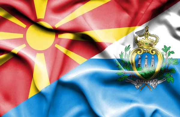 Sventolando bandiera di San Marino e Macedonia — Foto Stock