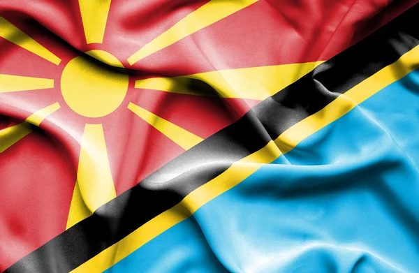 坦桑尼亚和马其顿那飘扬的旗帜 — 图库照片