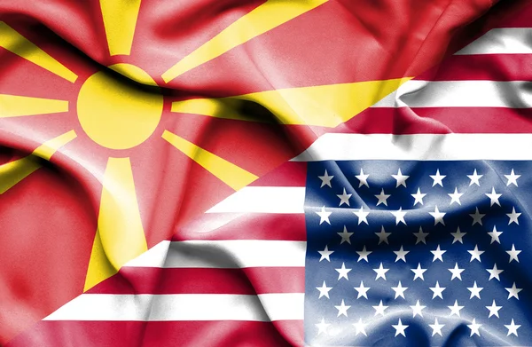 Waving flag of United States of America and Macedonia — Stock Photo, Image