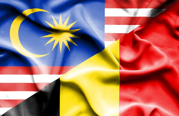 Waving flag of Belgium and Malaysia — Stock Photo, Image