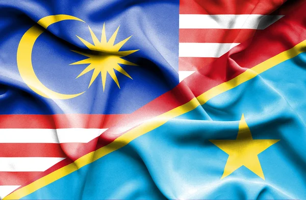 Bandiera sventolante della Repubblica Democratica del Congo e della Malaysia — Foto Stock