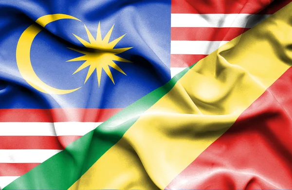 Bandiera sventolante della Repubblica del Congo e della Malesia — Foto Stock