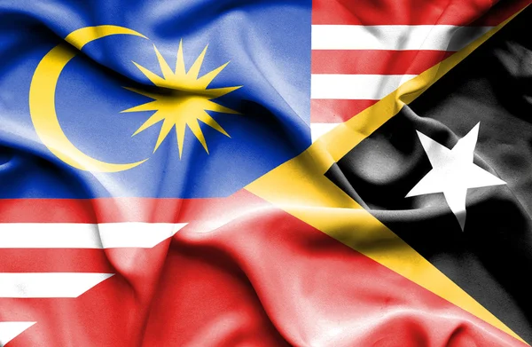 Bølgende flag for Østtimor og Malaysia - Stock-foto