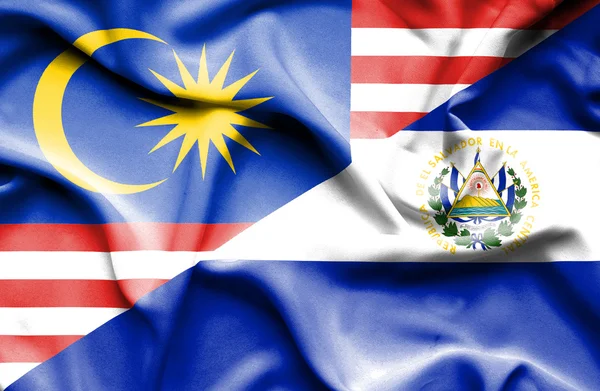 Waving flag of El Salvador and Malaysia — Stock Photo, Image