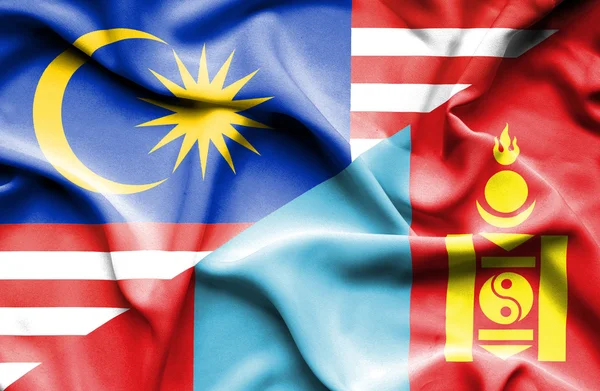 몽골과 말레이시아의 국기를 흔들며 — 스톡 사진