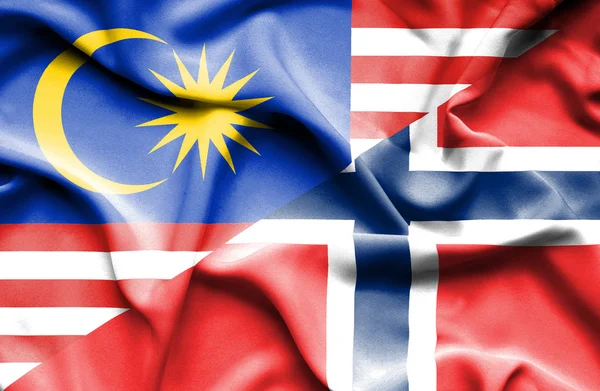 Bandiera sventolante di Norvegia e Malesia — Foto Stock