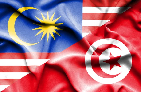 Waving flag of Tunisia and Malaysia — Stock Photo, Image