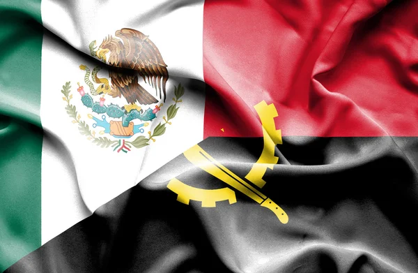 Waving flag of Angola and Mexico — Stock Photo, Image