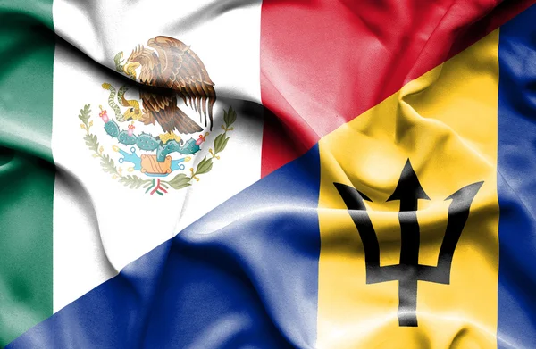 Waving flag of Barbados and Mexico — Stock Photo, Image