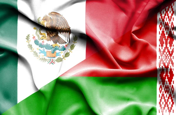 Wapperende vlag van Wit-Rusland en Mexico — Stockfoto