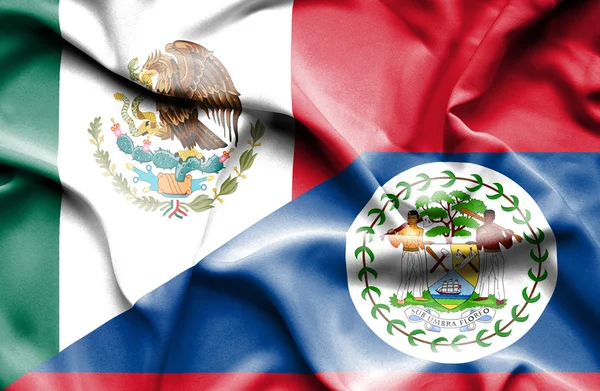 Waving flag of Belize and Mexico — Stock Photo, Image