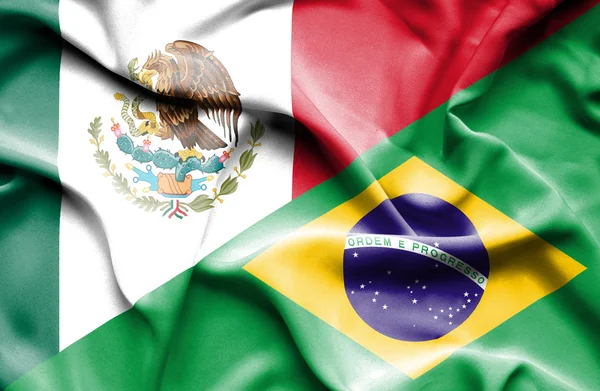 Waving flag of Brazil and Mexico — Stock Photo, Image