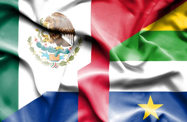 Waving flag of Central African Republic and Mexico — Stock Photo, Image