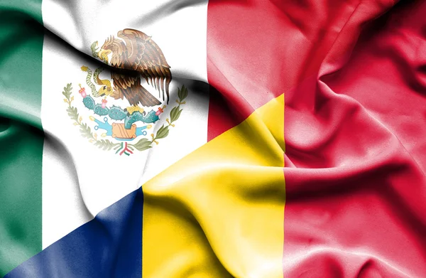 Waving flag of Chad and Mexico — Stock Photo, Image