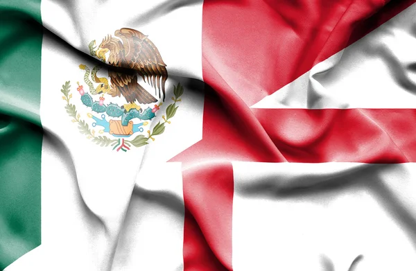 Waving flag of England and Mexico — Stock Photo, Image