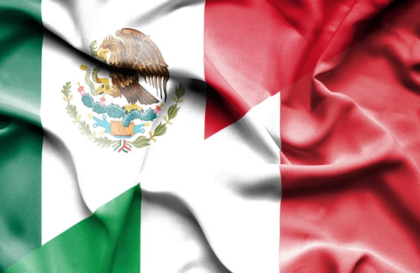 Waving flag of Italy and Mexico — Stock Photo, Image