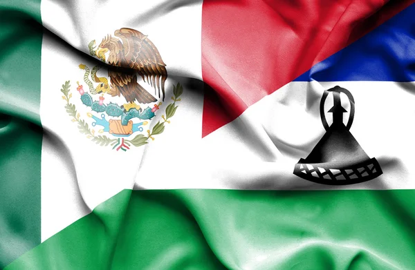 Bandeira acenando de Lesoto e México — Fotografia de Stock
