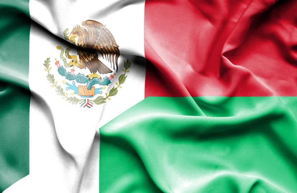 Ondeando la bandera de Madagascar y México —  Fotos de Stock