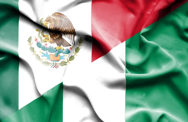 Waving flag of Nigeria and Mexico — Stock Photo, Image