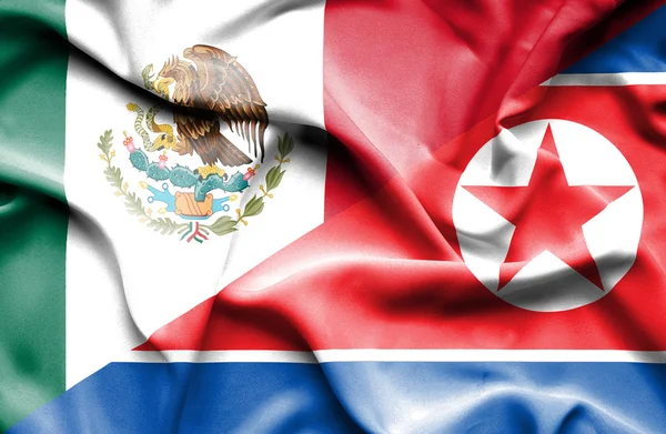 Bandiera sventolante di Corea del Nord e Messico — Foto Stock