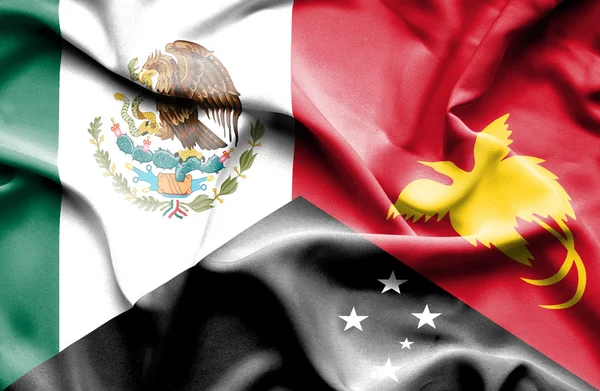 Bandera ondeante de Papua Nueva Guinea y México —  Fotos de Stock