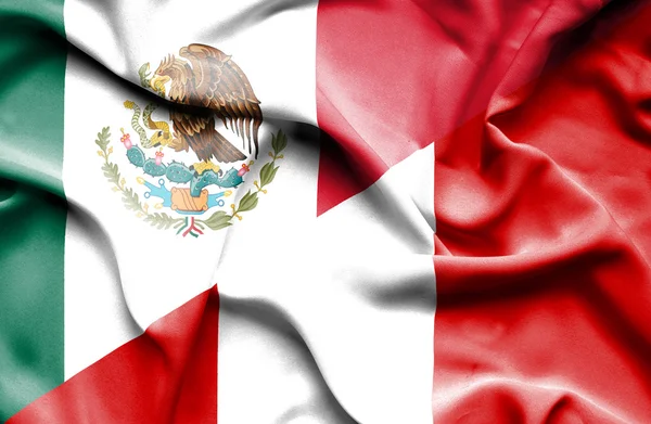 Waving flag of Peru and Mexico — Stock Photo, Image