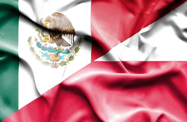 Waving flag of Poland and Mexico — Stock Photo, Image