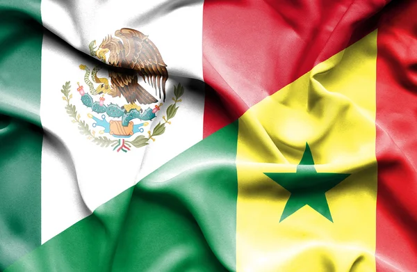 Waving flag of Senegal and Mexico — Stock Photo, Image