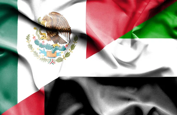 Bandera ondeante de Emiratos Árabes Unidos y México —  Fotos de Stock