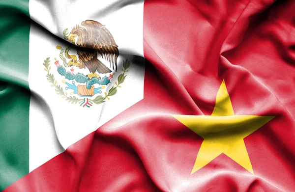 Ondeando la bandera de Vietnam y México —  Fotos de Stock