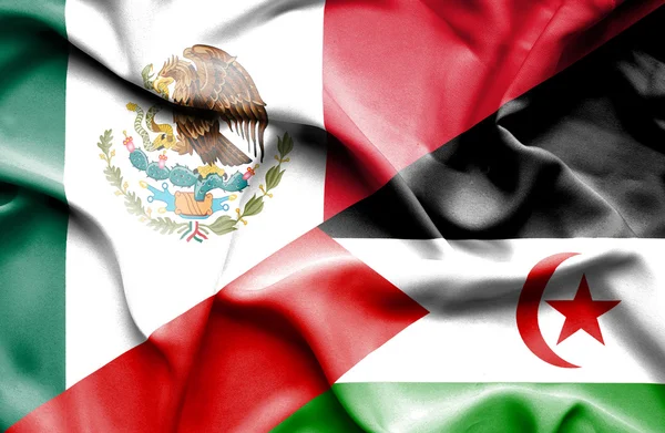 Wapperende vlag van de Westelijke Sahara en Mexico — Stockfoto