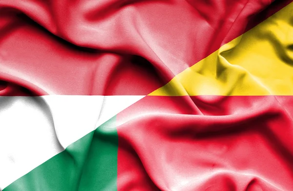 Flagge von Benin und Monaco schwenken — Stockfoto