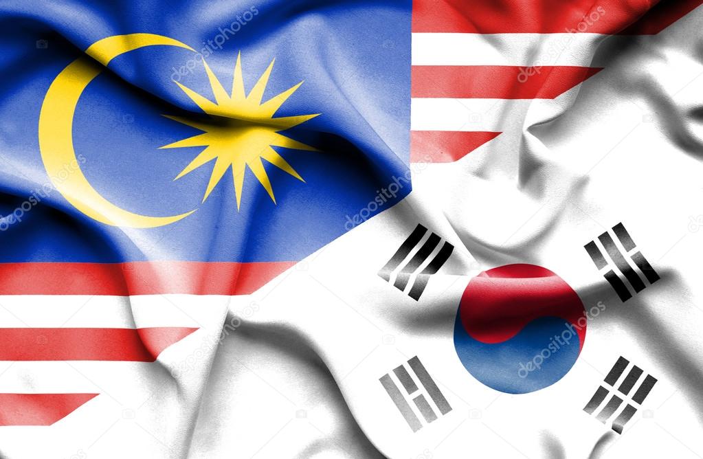 Waving flag of South Korea and Malaysia