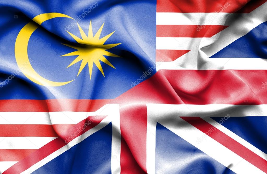 Waving flag of United Kingdon and Malaysia