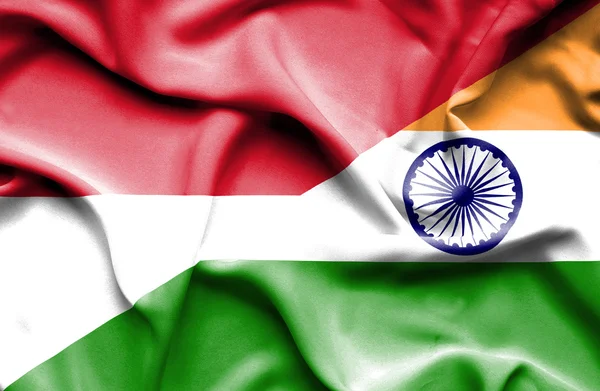 Waving flag of India and Monaco — Stock Photo, Image