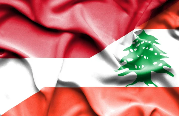 Waving flag of Lebanon and Monaco — Stock Photo, Image