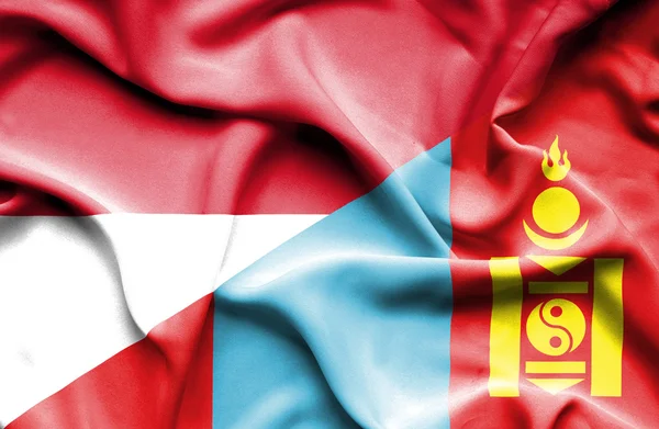 Mávání vlajkou Mongolska a Monako — Stock fotografie