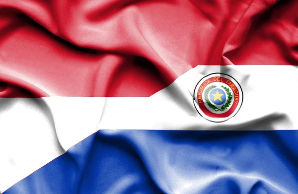 Waving flag of Paraguay and Monaco — Stock Photo, Image