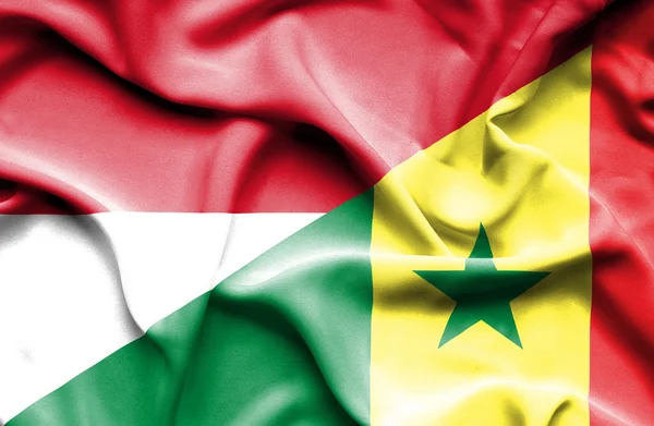 Wapperende vlag van Senegal en Monaco — Stockfoto