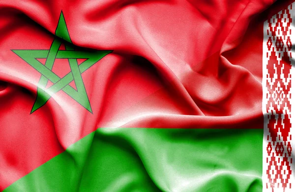 Bandiera sventolante di Bielorussia e Marocco — Foto Stock