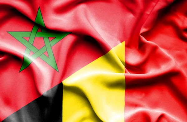 Waving flag of Belgium and Morocco — Stock Photo, Image