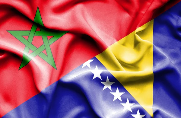 Bandera ondeante de Bosnia y Herzegovina y Marruecos — Foto de Stock