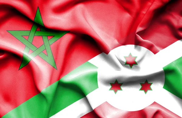 Sventolando bandiera del Burundi e, Marocco — Foto Stock