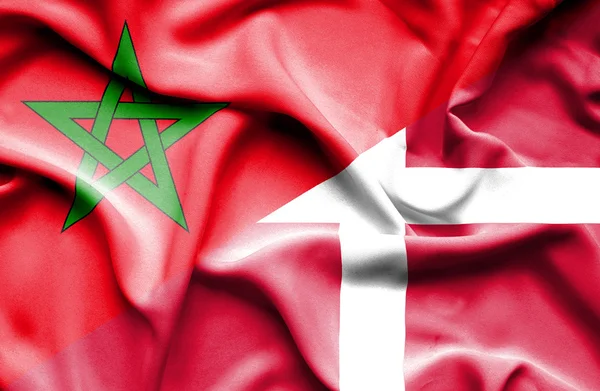 Bandera ondeante de Dinamarca y Marruecos —  Fotos de Stock