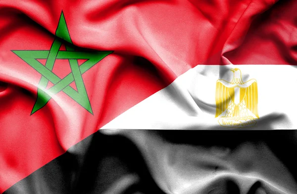 Waving flag of Egypt and Morocco — Stock Photo, Image