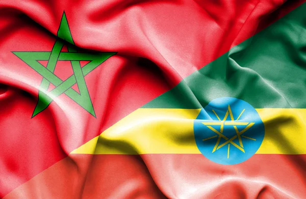 Wapperende vlag van Ethiopië en Marokko — Stockfoto