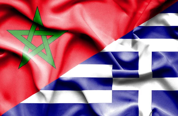 Bandera ondeante de Grecia y Marruecos — Foto de Stock